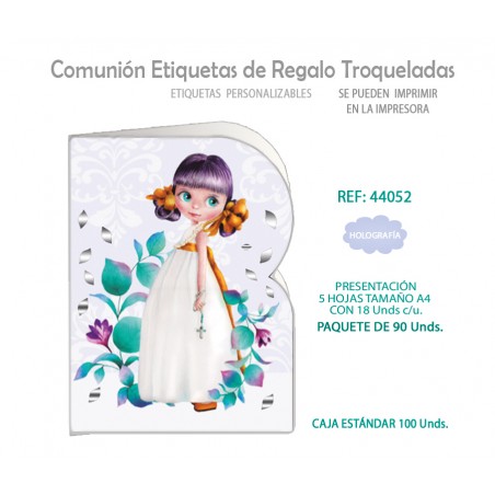 Paq.90 etiquetas troqueladas comunión niña hojas