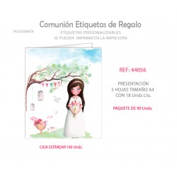 Paq.90 etiquetas comunión niña árbol
