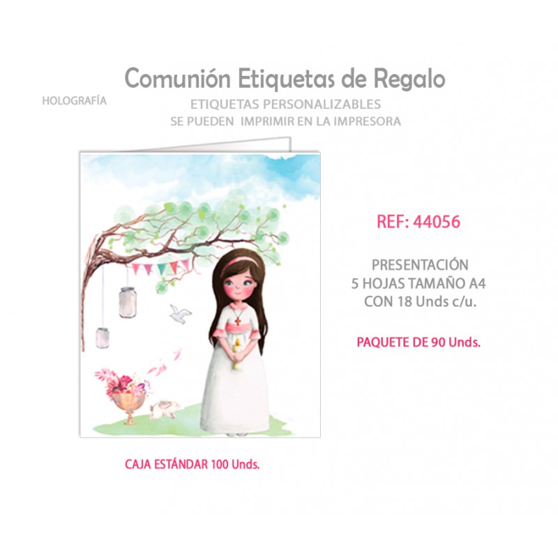 Paq.90 etiquetas comunión niña árbol