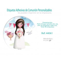 Paq.96 etiquetas adhesivas redondas comunión niña