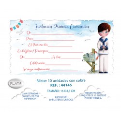 Blister 10 invitación + sobre comunión niño buzón
