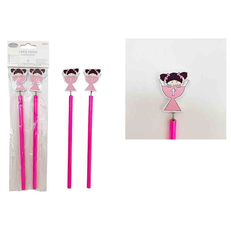 Blister 2 lápices comunion niña rosa
