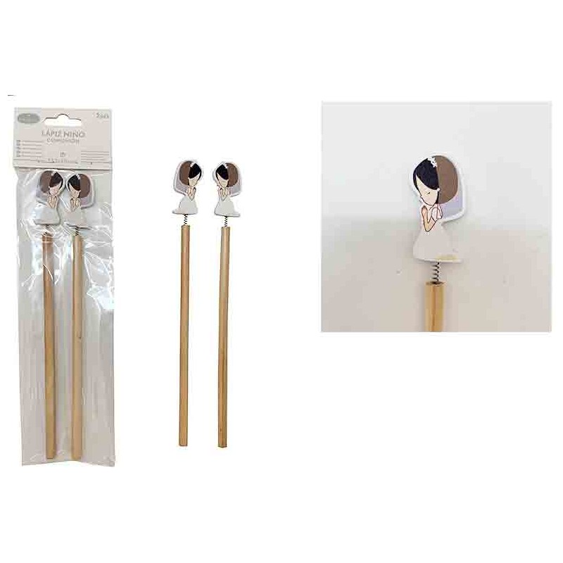 Blister 2 lápices comunion niña blanca