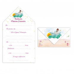 Blister 10 invitación sobre comunión niña barco