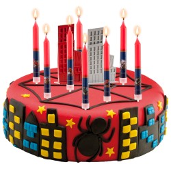 Blister 8 velas palillo spiderman 9cm