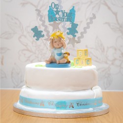 Bautizo niño bostezando azul 10cm