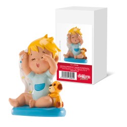 Bautizo niño bostezando azul 10cm