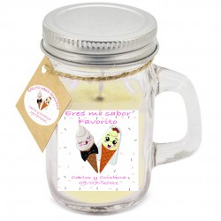 Vela aromática con tapa personalizada con adhesivo para boda