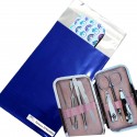 Set de manicura unicornio en bolsa metalizada azul personalizada para invitados