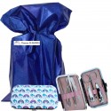 Set de manicura unicornio en bolsa metalizada azul personalizada para invitados