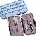 Set de manicura unicornio en bolsa metalizada azul personalizada para invitados
