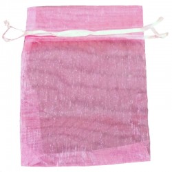 Espejo flamenco en bolsa de organza rosa chicle para invitados