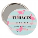 Espejo flamenco en bolsa de organza rosa chicle para invitados