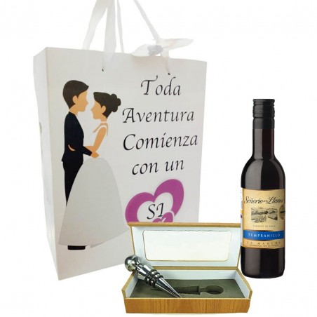 Tapón con vino y bolsa