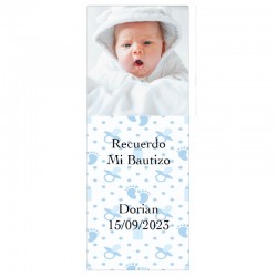 Vino personalizado con foto y texto para bautizo niño