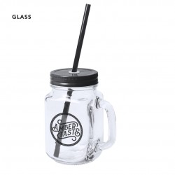 Bote de cristal con pajita
