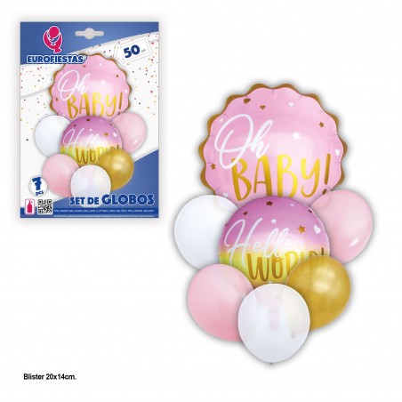 Set globos oh baby hello world rosa