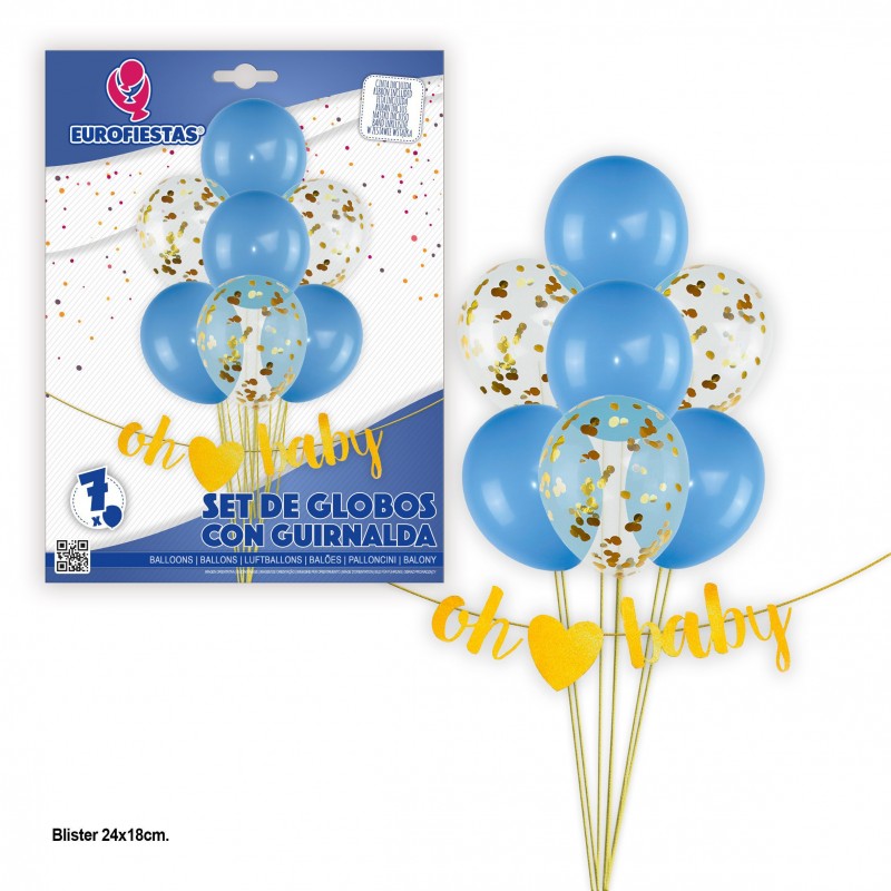 Set globos y guirnalda oh baby azul