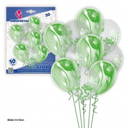 Set 10 globos marmol y confeti verde