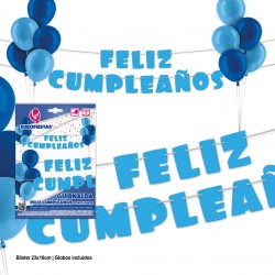 Guirnalda feliz cumpleaños azul con globos