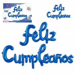 Set globos poliamida feliz cumpleños minuscula azul