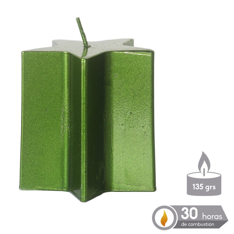 Vela estrella verde metálico navidad 7 x 7 50 cm