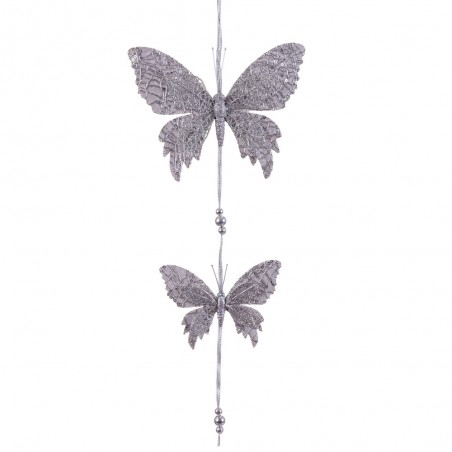 Colgante 2 mariposas plata 50 x 18 cm