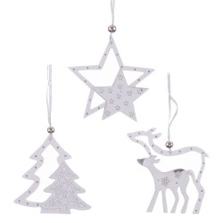 Colgante madera blanco plata 3 m 24 x 12 cm