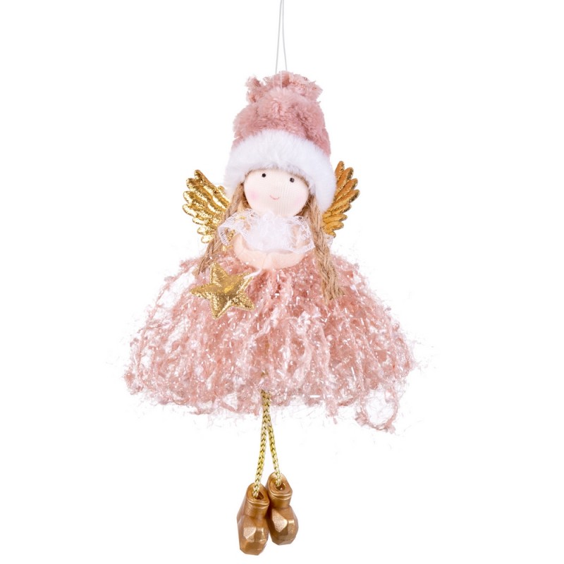 Colgante ángel tejido rosa 18 x 5 cm