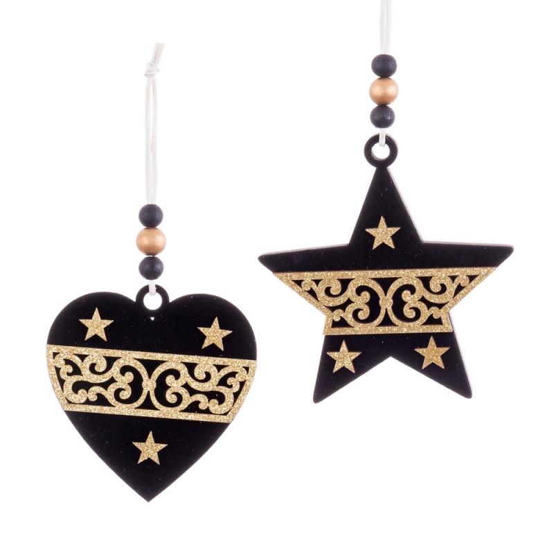 Colgante figuras madera negro oro 2 m 10 x 8 x 0 80 cm