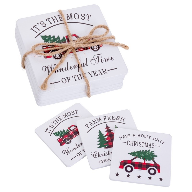 S 6 posavasos madera 10 x 10 x 3 cm