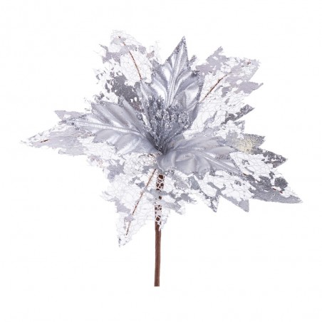 Poinsettia tejido plata 23 x 27 cm