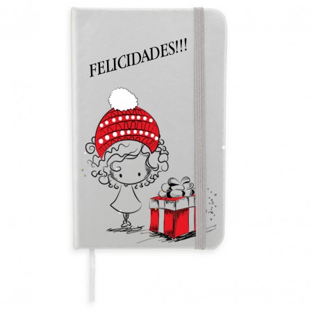 Libreta personalizada de navidad plateada con separador y cierre de elástico