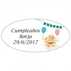 Hucha para niño surtida en colores en bolsa de organza beige personalizada con adhesivo