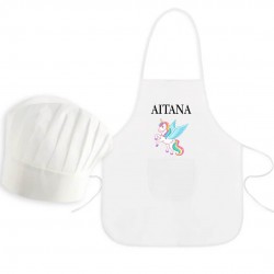 Delantal infantil unicornio con gorro personalizado con nombre