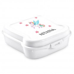 Fiambrera unicornio blanca personalizada con nombre