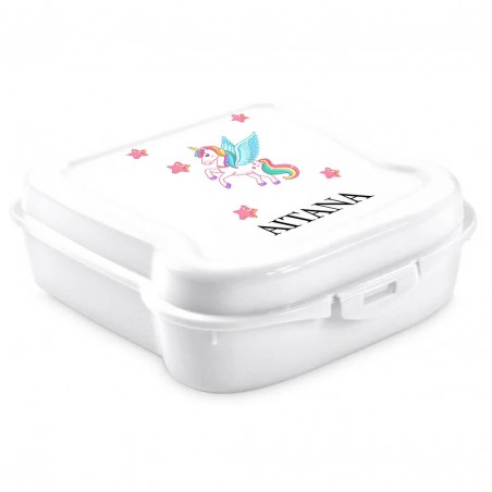Fiambrera unicornio blanca personalizada con nombre