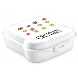 Fiambrera monstruos blanca personalizada con nombre