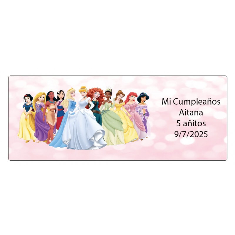 Adhesivo personalizado con texto y nombre princesas disney
