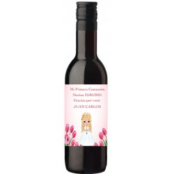 Botella de vino comunión personalizada con nombre de invitado y niña comunión