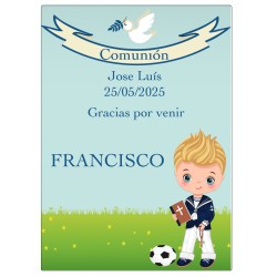 Adhesivo comunión niño personalizado con nombre de los invitados