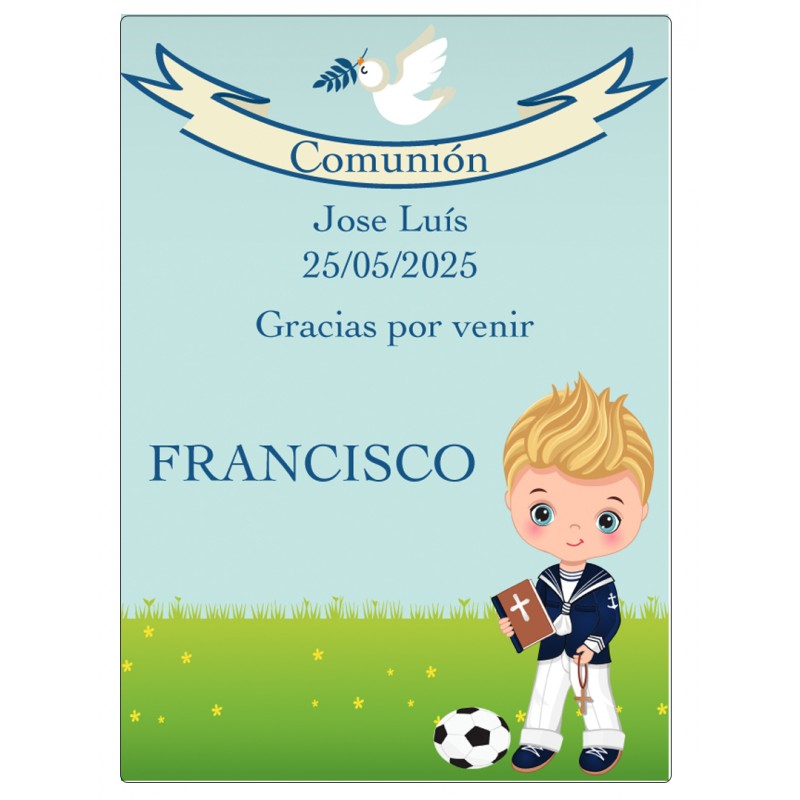 Adhesivo comunión niño personalizado con nombre de los invitados