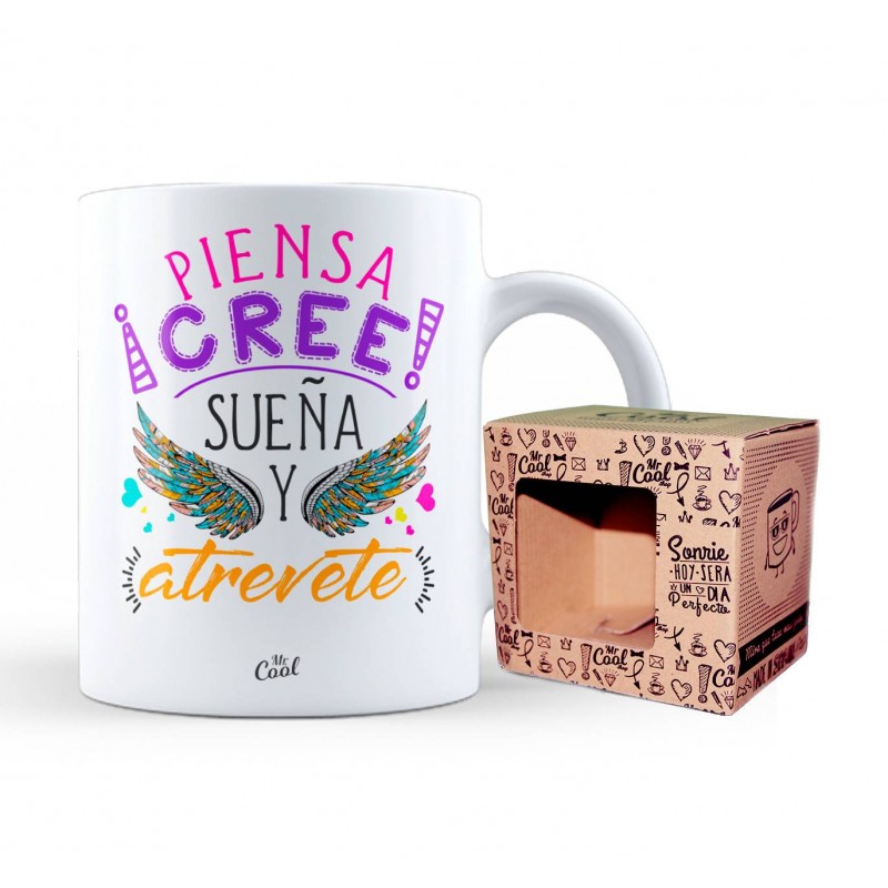 Taza piensa cree sueña y atrevete