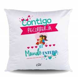 Cojin poliéster contigo recorrería el mundo entero