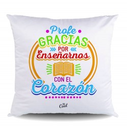 Cojin poliester profe gracias por enseñarnos con el corazón masculino