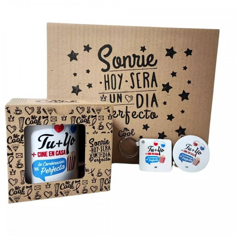 Pack regalo tu + yo + cine en casa igual la combinación perfecta taza + llavero + imán abridor