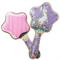 Cepillo desenredante unicornio con forma de estrella y confeti en su interior