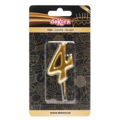 Vela de cumpleaños en color oro del número 4