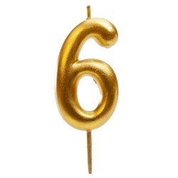 Vela de cumpleaños en color oro del número 6