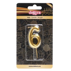 Vela de cumpleaños en color oro del número 6